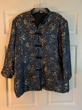 Blue and Gold Brocade Mandarin Jacket